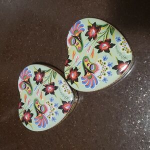 BRIGHTON 2 heart-shaped jewelry boxes or tins measuring about 5 inches high.